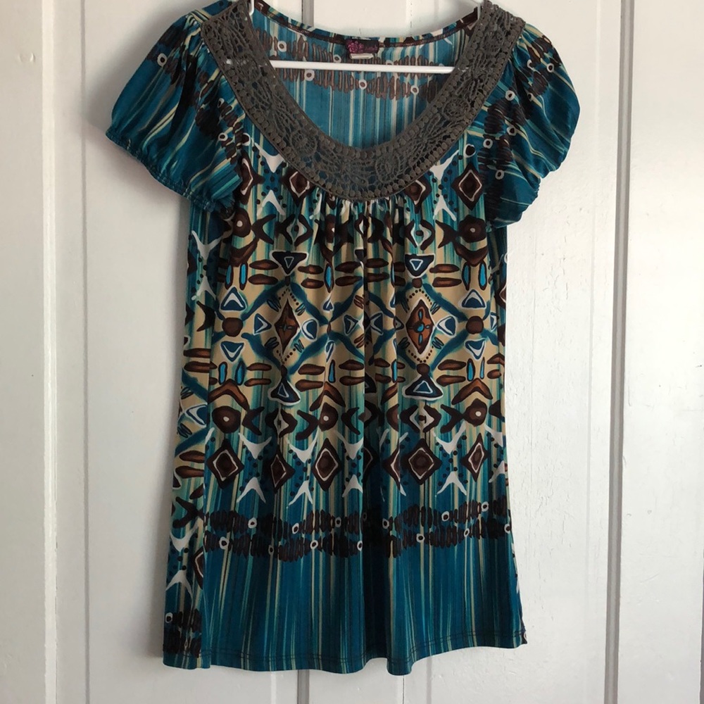 Teal and brown top
